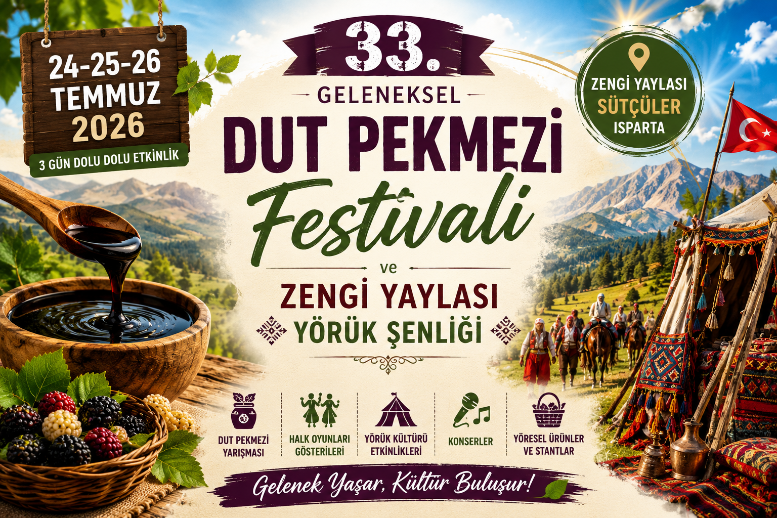 33. Geleneksel Dut Pekmezi Festivali ve Zengi Yaylası Yörük Şenliği